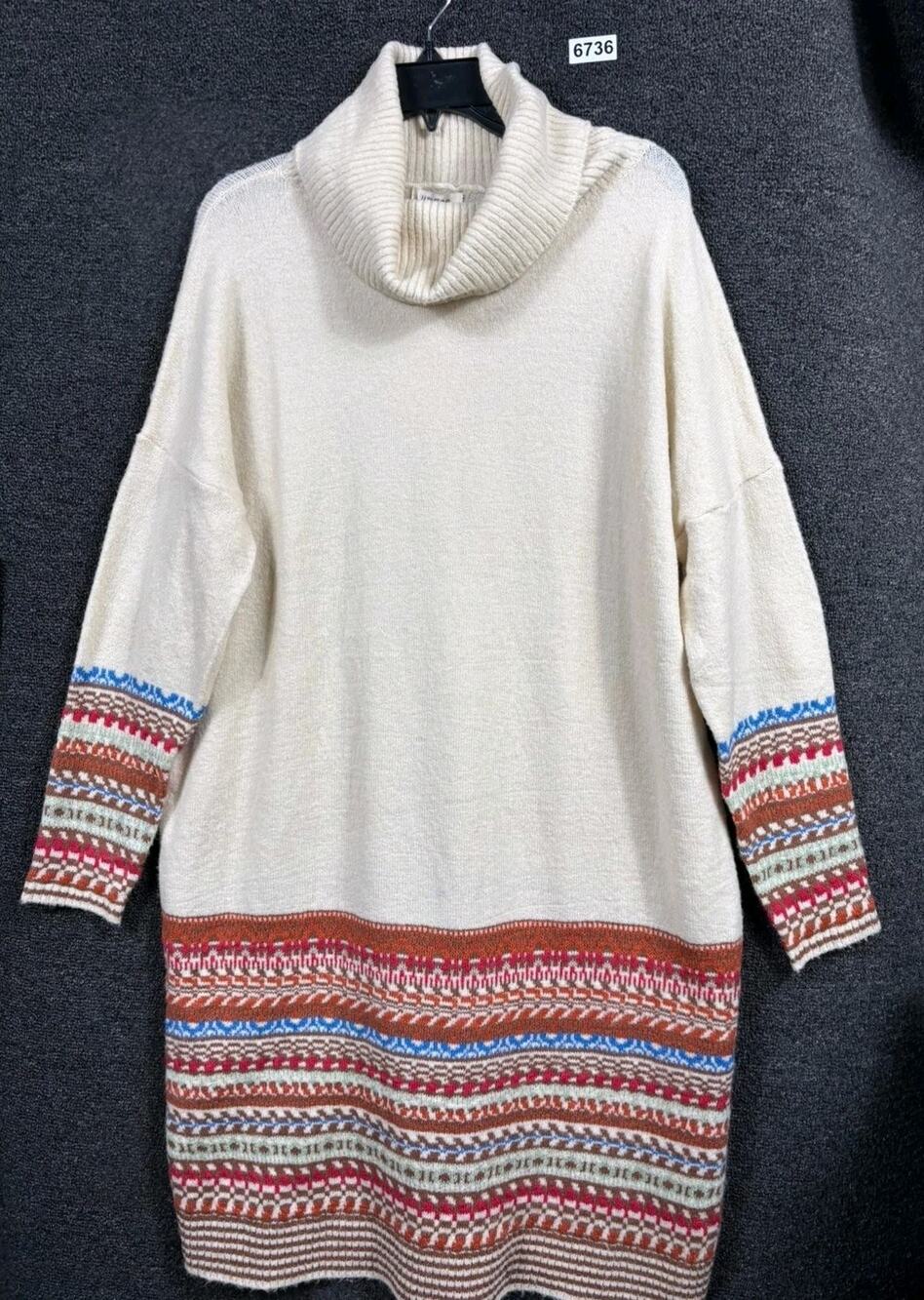 Umgee Nordic Knit Long Sleeve Turtle Neck Sweater Dress Womens Size M Cream NEW